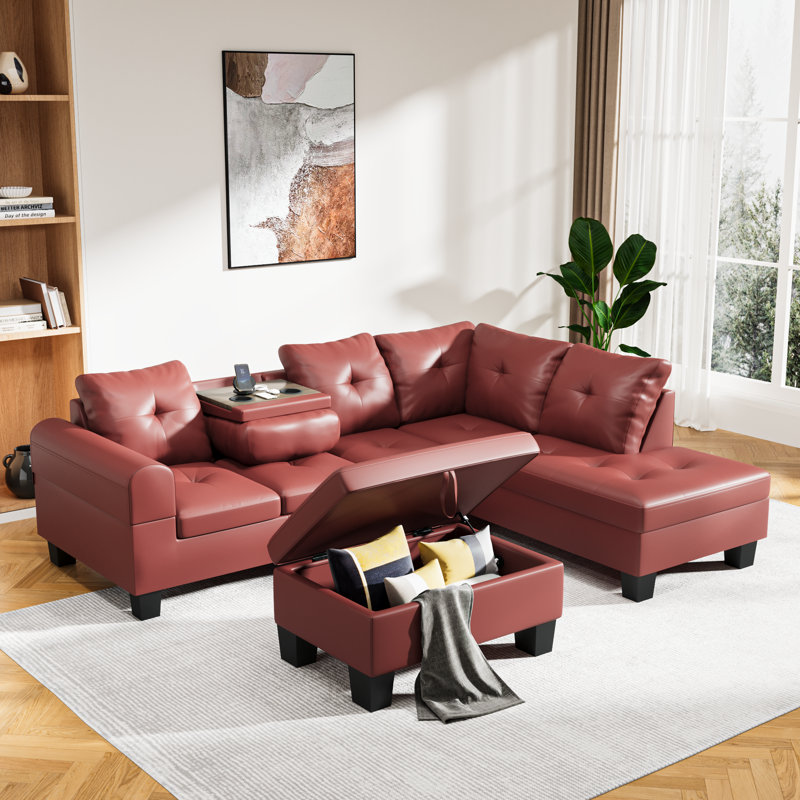 Ebern Designs Sectional Sofa Furniture Sets 3PCS L Shape Sectional Set With Seater Couch With Chaise Lounge And Storage Ottoman Corner Sofas Sets